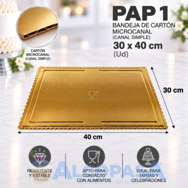 BANDEJA DE CARTÓN EXTRA RÍGIDA PAP 1 30X40CM (Ud)