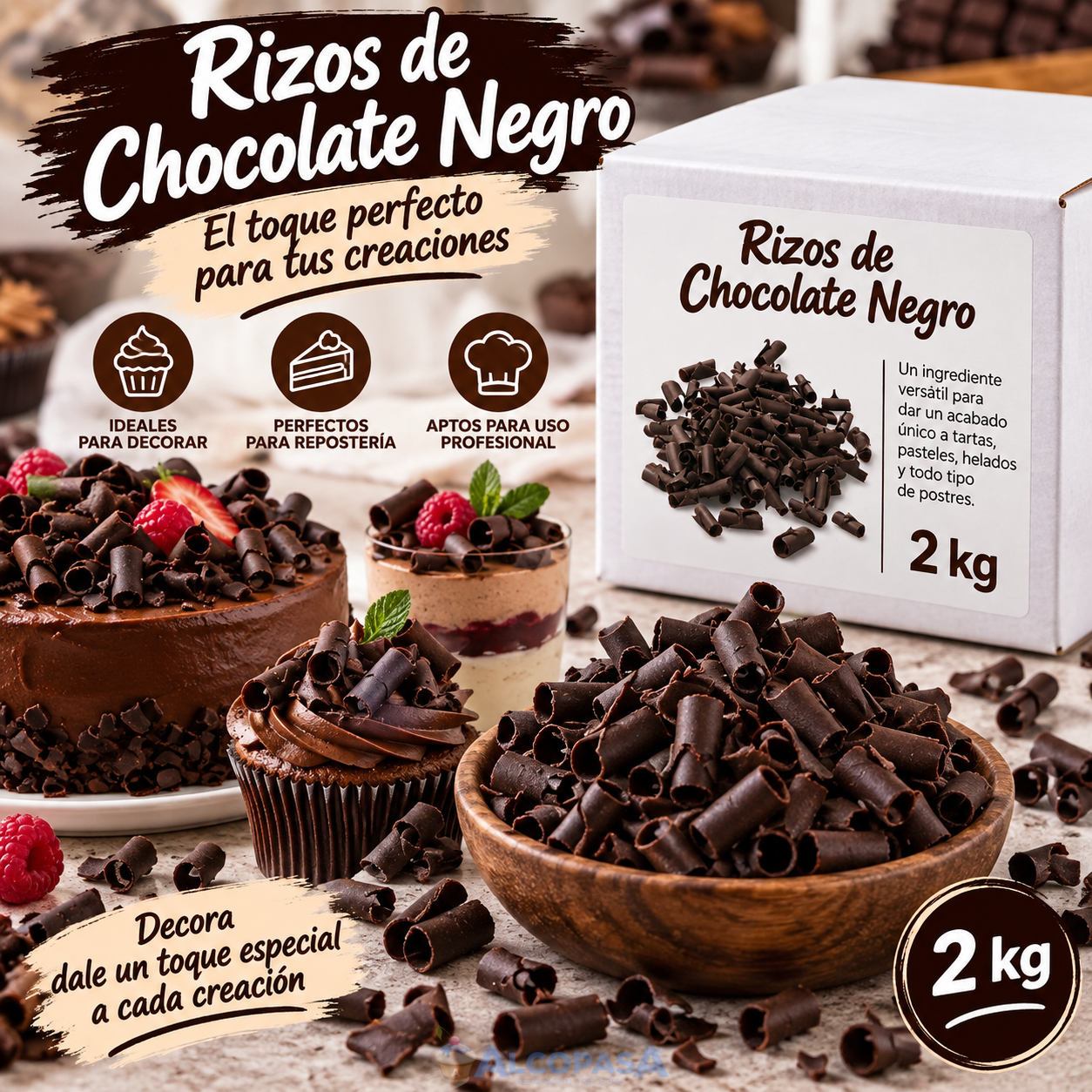 RIZOS DE CHOCOLATE NEGRO (CAJA 2kg)