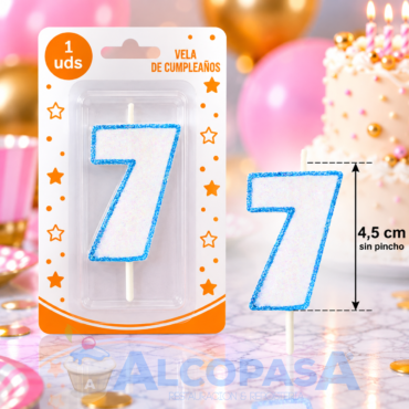 VELA AZUL CON BRILLO Nº7 (Ud)