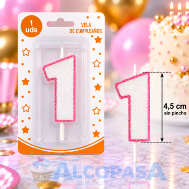 VELA ROSA CON BRILLO Nº1 (Ud)