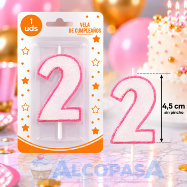 VELA ROSA CON BRILLO Nº2 (Ud)