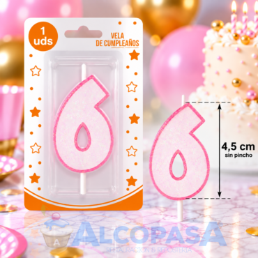 VELA ROSA CON BRILLO Nº6 (Ud)