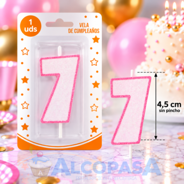 VELA ROSA CON BRILLO Nº7 (Ud)