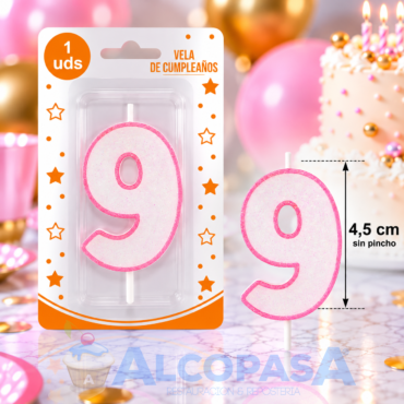 VELA ROSA CON BRILLO Nº9 (Ud)