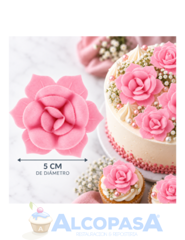 FLOR OBLEA ROSA C/BASE 50mm (CAJA 100Uds)