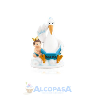 CIGÜEÑA - HUCHA CON BEBÉ AZUL 15cm (Ud)
