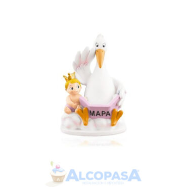 CIGUEÑA - HUCHA CON BEBÉ ROSA 15cm (Ud)