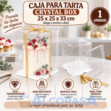 CAJA PARA TARTA "CRYSTAL BOX" 25x25x33cm (Ud)