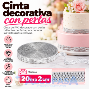 CINTA STRASS PLATA PERLAS 20m x 2 cm (Ud)