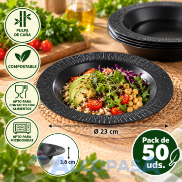 BOL ACCUEIL NEGRO DE PULPA Ø23x3.8cm (CAJA 50Uds)