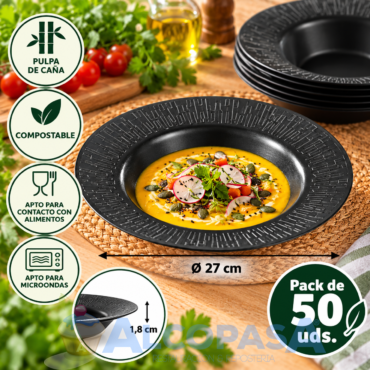 PLATO ACCUEIL NEGRO DE PULPA Ø27x1.8cm (CAJA 50Uds)