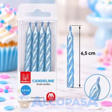VELAS CELESTE PERLADO 6.5 cm (4 Uds)