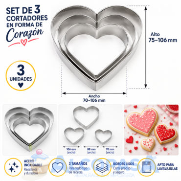 SET CORTADORES INOX. CORAZONES (SET 3Uds)