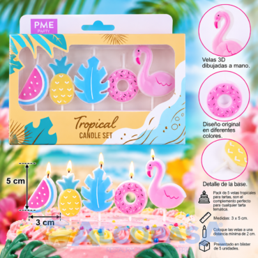 VELAS "TROPICAL PARTY" PME (SET 5Uds)