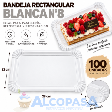 BANDEJAS RECTANGULARES BLANCAS Nº8 22X28 (100Uds)