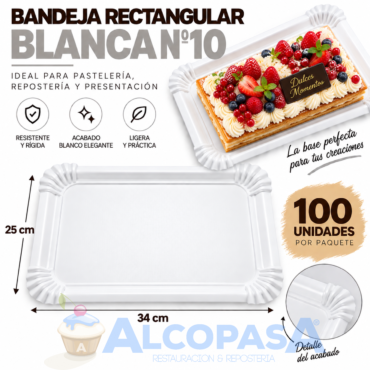 BANDEJAS RECTANGULARES BLANCAS Nº10 25X34 (100Uds)