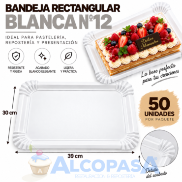 BANDEJAS RECTANGULARES BLANCAS Nº12 30X39 (50 Uds)