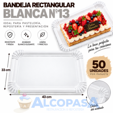 BANDEJAS RECTANGULARES BLANCAS Nº13 33X43 (50 Uds)