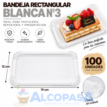 BANDEJAS RECTANGULARES BLANCAS Nº3 12X19 (100 Uds)