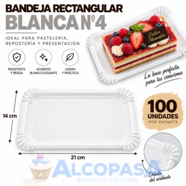 BANDEJAS RECTANGULARES BLANCAS Nº4 14X21 (100 Uds)