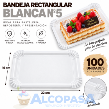 BANDEJAS RECTANGULARES BLANCAS Nº5 16X22 (100 Uds)