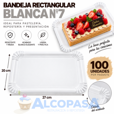 BANDEJAS RECTANGULARES BLANCAS Nº7 20X27 (100 Uds)