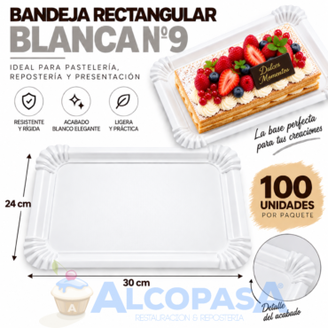 BANDEJAS RECTANGULARES BLANCAS Nº9 24X30 (100 Uds)