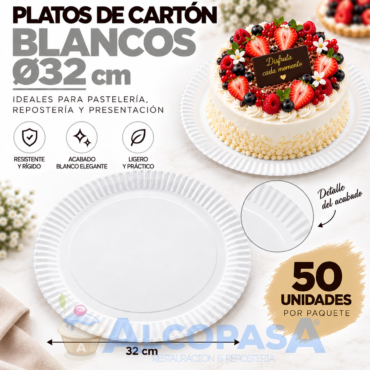 PLATOS BLANCOS DE CARTÓN Ø32CM (50 Uds)