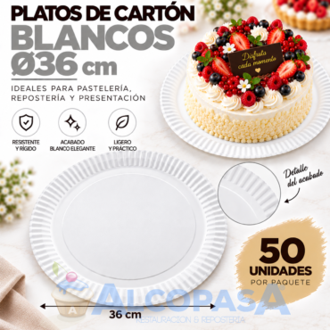 PLATOS BLANCOS DE CARTÓN Ø36CM (50 Uds)