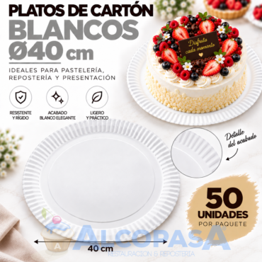 PLATOS BLANCOS DE CARTÓN Ø40CM (50 Uds)