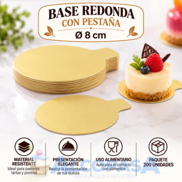 BASE REDONDA ORO CON PESTAÑA Ø8CM (200Uds)