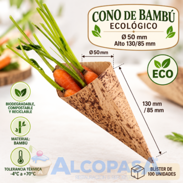 CONO DE BAMBÚ Ø5x13/9cm (BLISTER 100Uds)