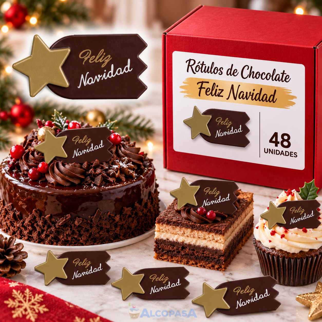 ROTULOS CHOCOLATE COMETA FELIZ NAVIDAD (CAJA 48Uds)