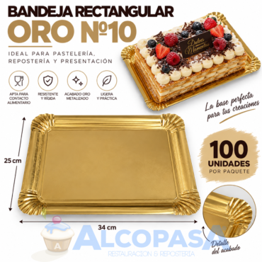 BANDEJAS RECTANGULARES ORO Nº10 25X34 (100Uds)