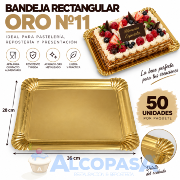 BANDEJAS RECTANGULARES ORO Nº11 28X36 (50Uds)