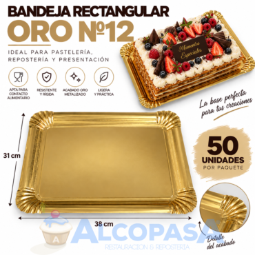 BANDEJAS RECTANGULARES ORO Nº12 31X38 (50Uds)