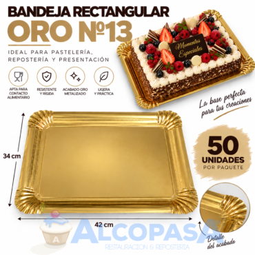 BANDEJAS RECTANGULARES ORO Nº13 34X42 (50Uds)