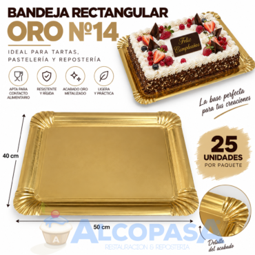 BANDEJAS RECTANGULARES ORO Nº14 40X50 (25Uds)