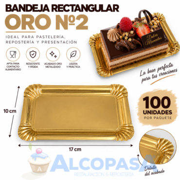 BANDEJAS RECTANGULARES ORO Nº2 10X17 (100Uds)