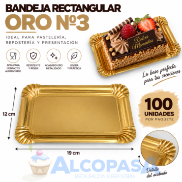 BANDEJAS RECTANGULARES ORO Nº3 12X19 (100Uds)