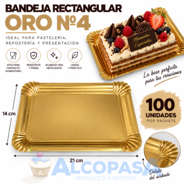 BANDEJAS RECTANGULARES ORO Nº4 14X21 (100Uds)