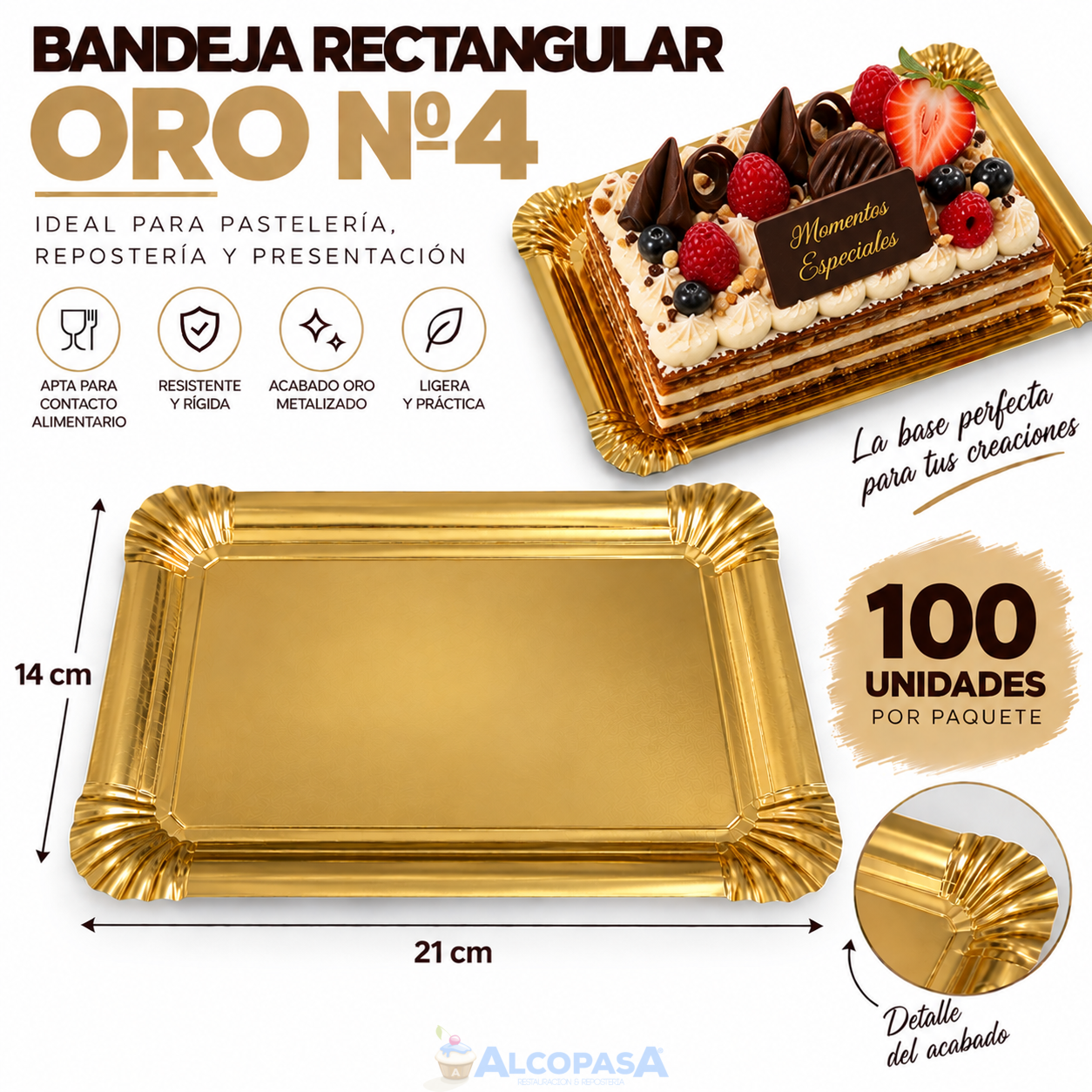 BANDEJAS RECTANGULARES ORO Nº4 14X21 (100Uds)