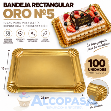 BANDEJAS RECTANGULARES ORO Nº5 16X23 (100Uds)