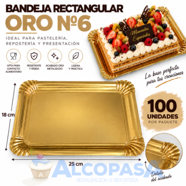 BANDEJAS RECTANGULARES ORO Nº6 18X25 (100Uds)
