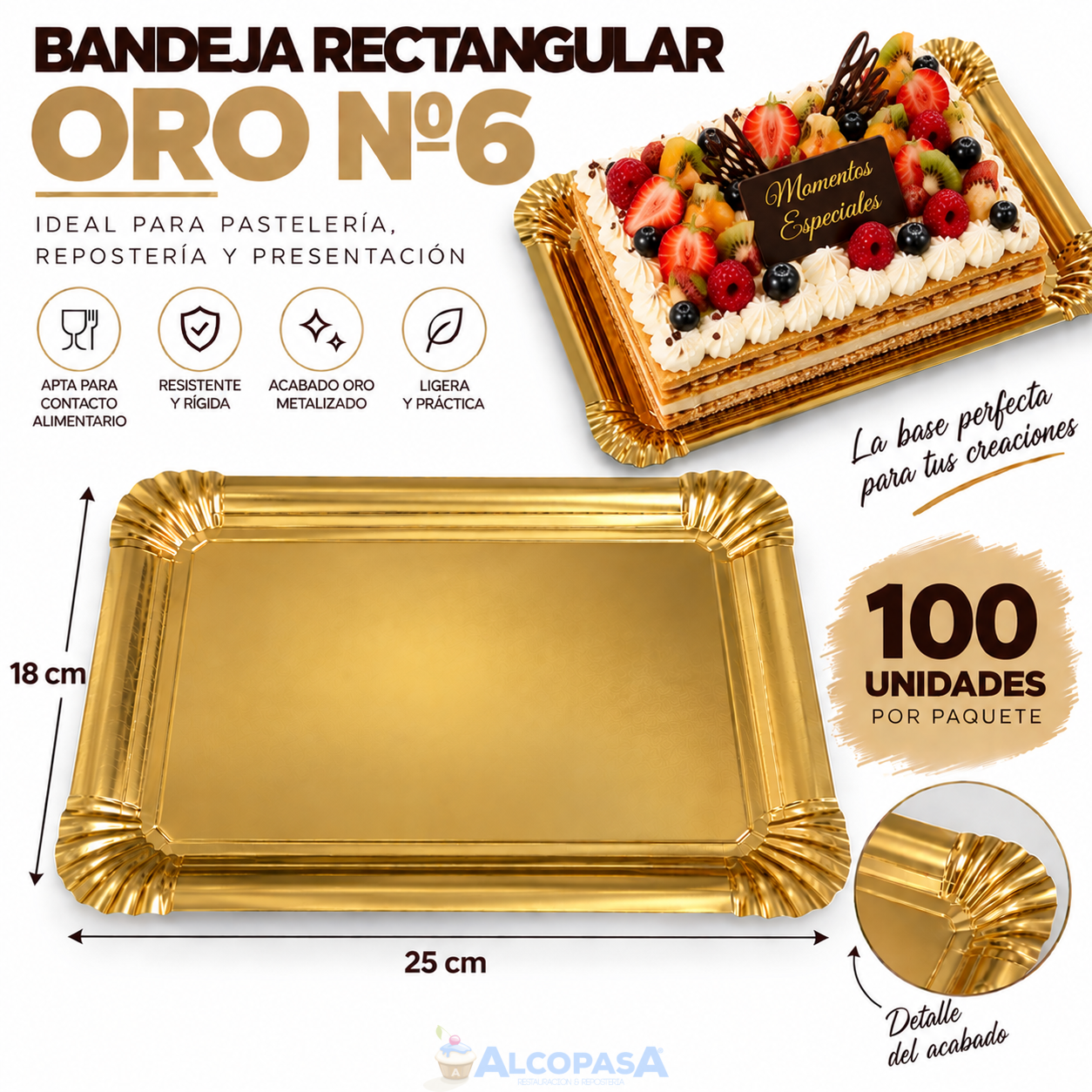 BANDEJAS RECTANGULARES ORO Nº6 18X25 (100Uds)