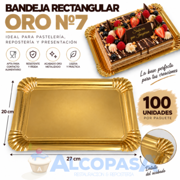 BANDEJAS RECTANGULARES ORO Nº7 20X27 (100Uds)