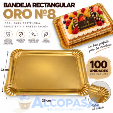 BANDEJAS RECTANGULARES ORO Nº8 22X28 (100Uds)