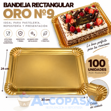 BANDEJAS RECTANGULARES ORO Nº9 24X30 (100Uds)