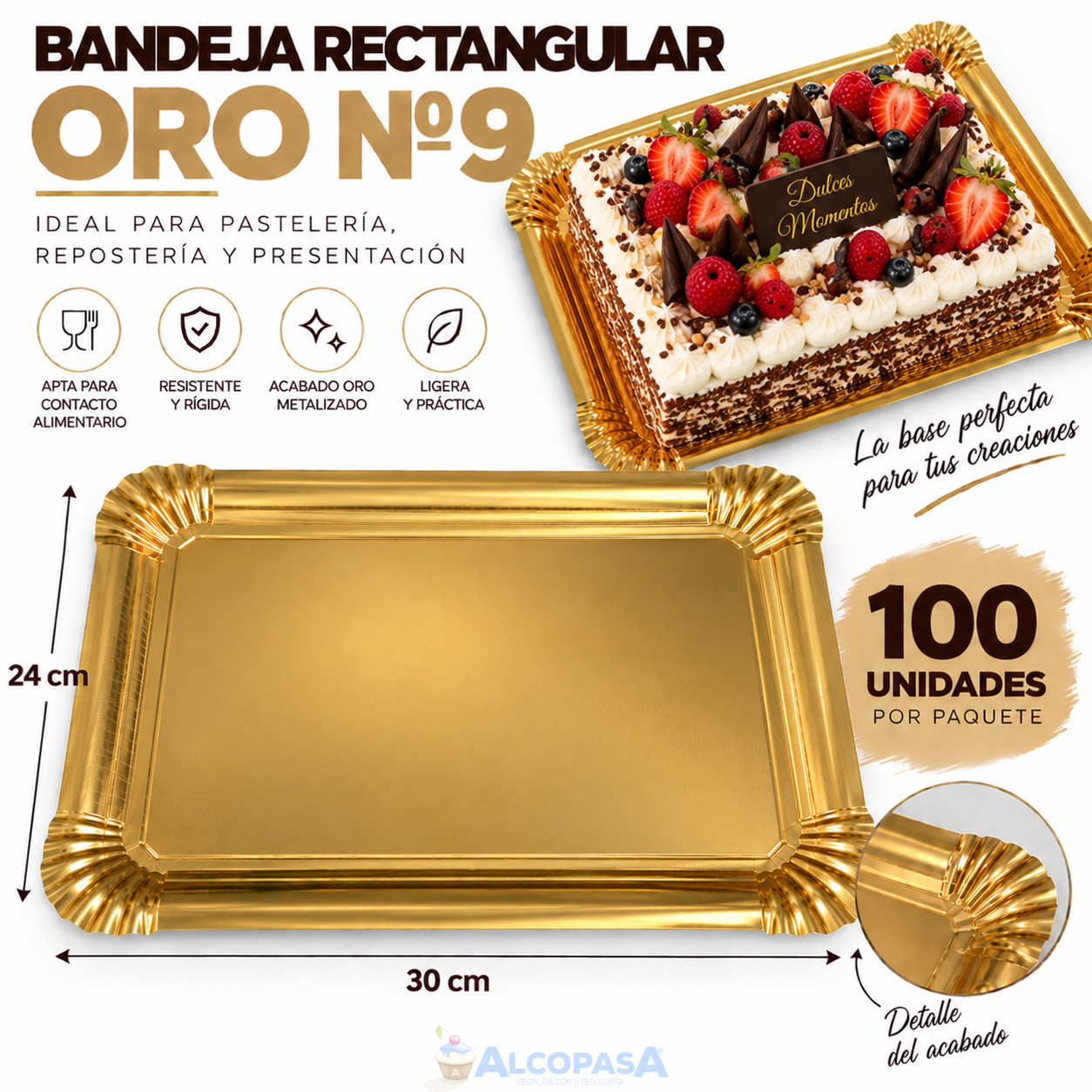 BANDEJAS RECTANGULARES ORO Nº9 24X30 (100Uds)