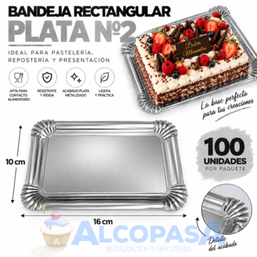 BANDEJAS RECTANGULARES PLATA Nº2 (PAQUETE 100Uds)
